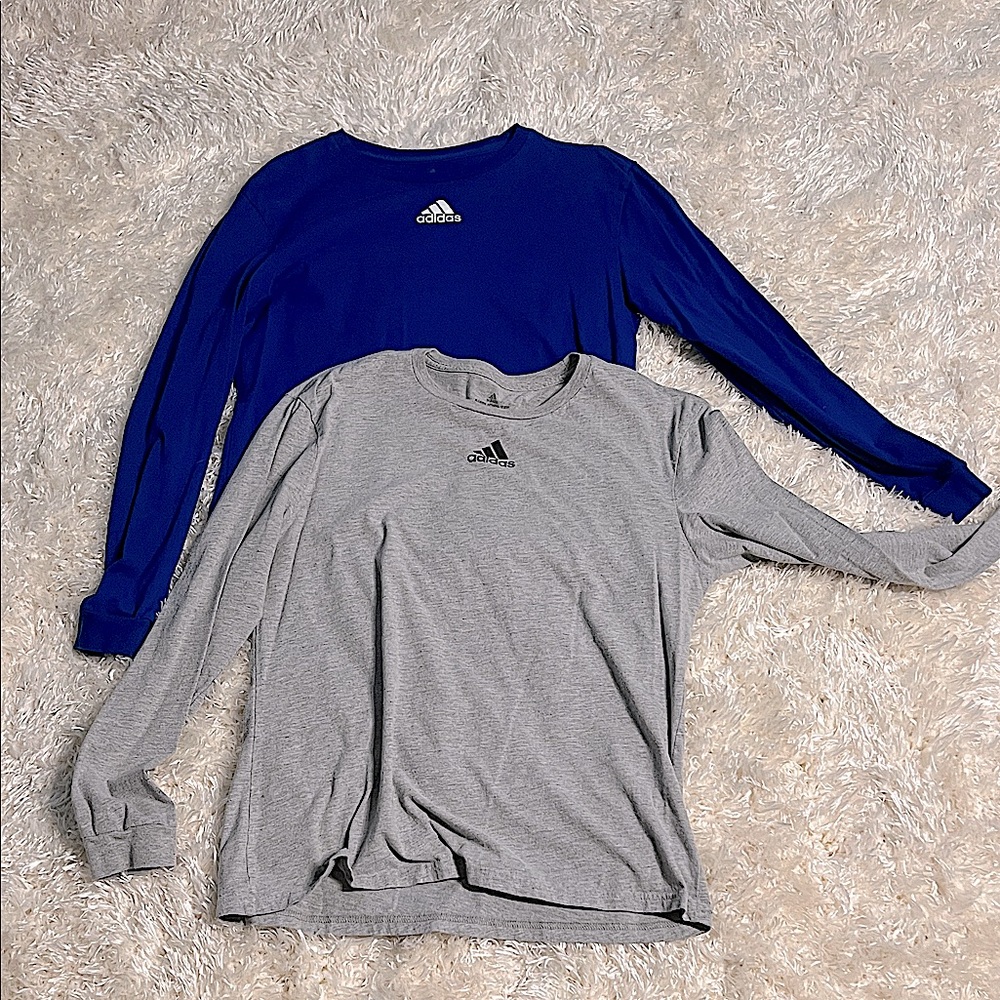 2 Pack Adidas Royal Blue and Light Gray Long Sleeve Tops